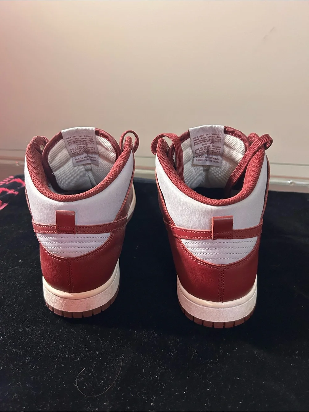 Nike Dunks Maroon and White High-Top Sneakers